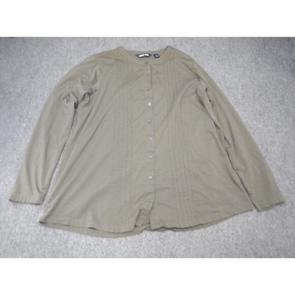 Lands' End Olive Green Button-Down Shirt Blouse XL Pleated Front Long Sleeve‎ - Picture 1 of 13